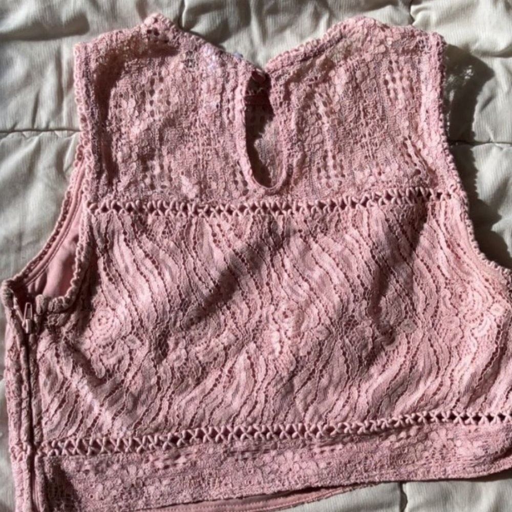 High Neck Pink Lace Tank